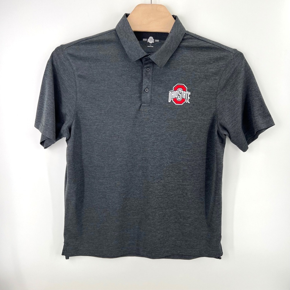 Scarlet & Gray Ohio State Buckeyes Polo Size L Polyester Gray Heather Golf Sport
